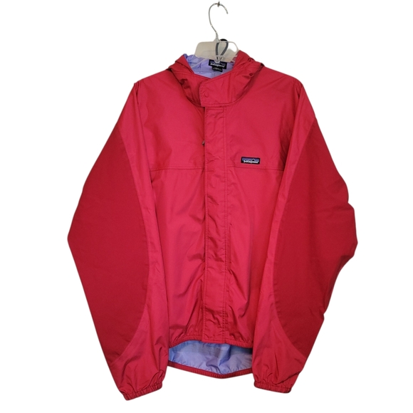 Patagonia Red Hooded Rain Shell Jacket Size L Lightweight Windbreaker - Picture 2 of 11